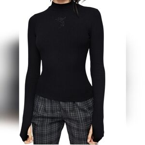 Adonia Black High Neck Ribbed Top Size 14 New With Tag